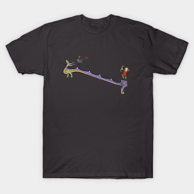 Medieval art - archer shooting a stork T-Shirt by vixfx
